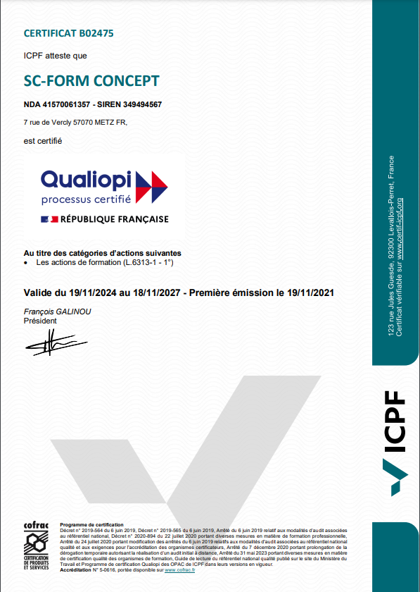 Certificat QUALIOPI